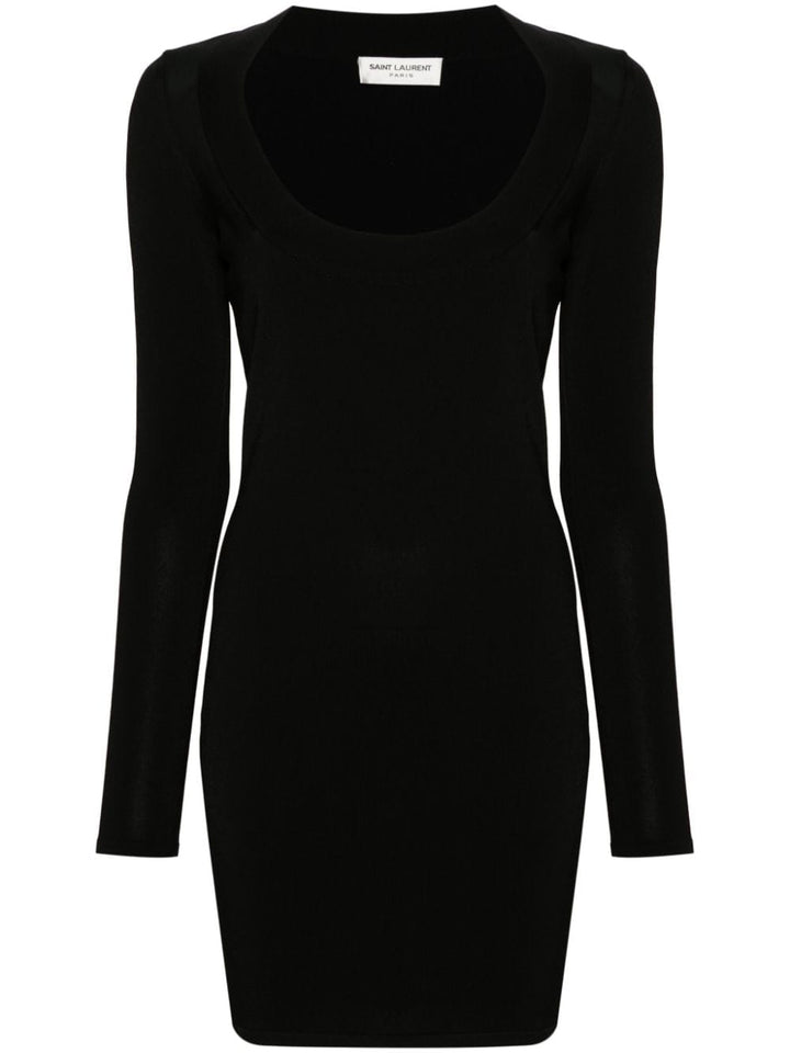 Dresses Saint Laurent Black Ribbed Knit Long Sleeve Dress Brand