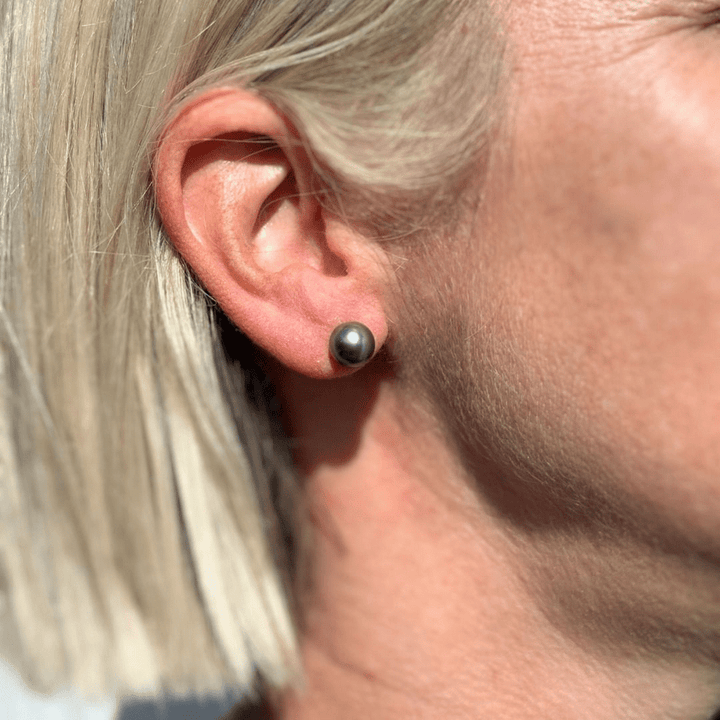 Ikecho Pearl Earrings Black Moon Studs Black Moon Studs Brand