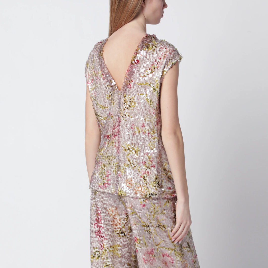 Alberta Ferretti - Sleeveless high-neck top with a floral sequin pattern