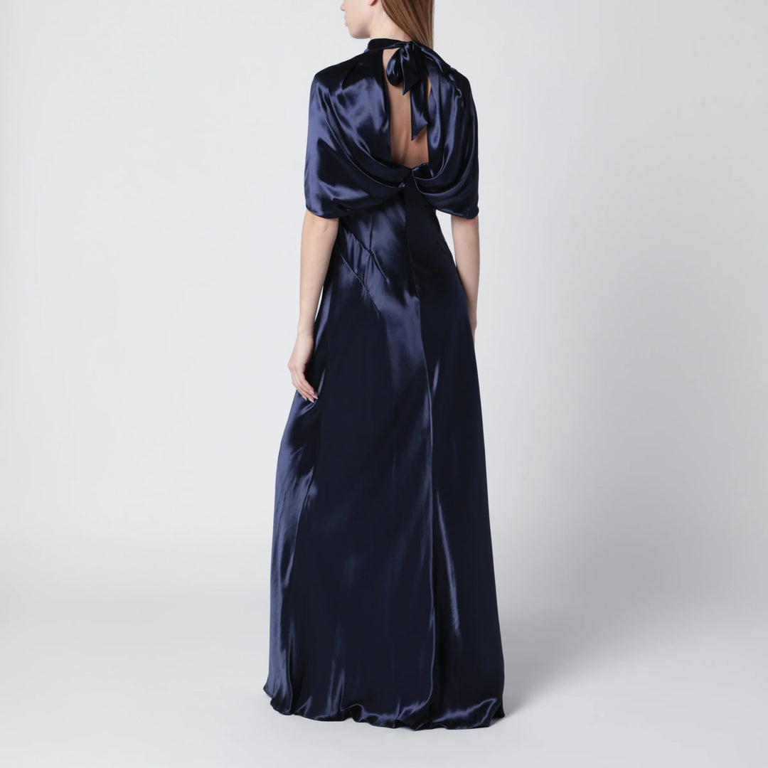 Alberta Ferretti - Long blue dress in shiny satin
