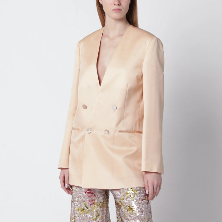 Alberta Ferretti - Beige double-breasted jacket in silk organza