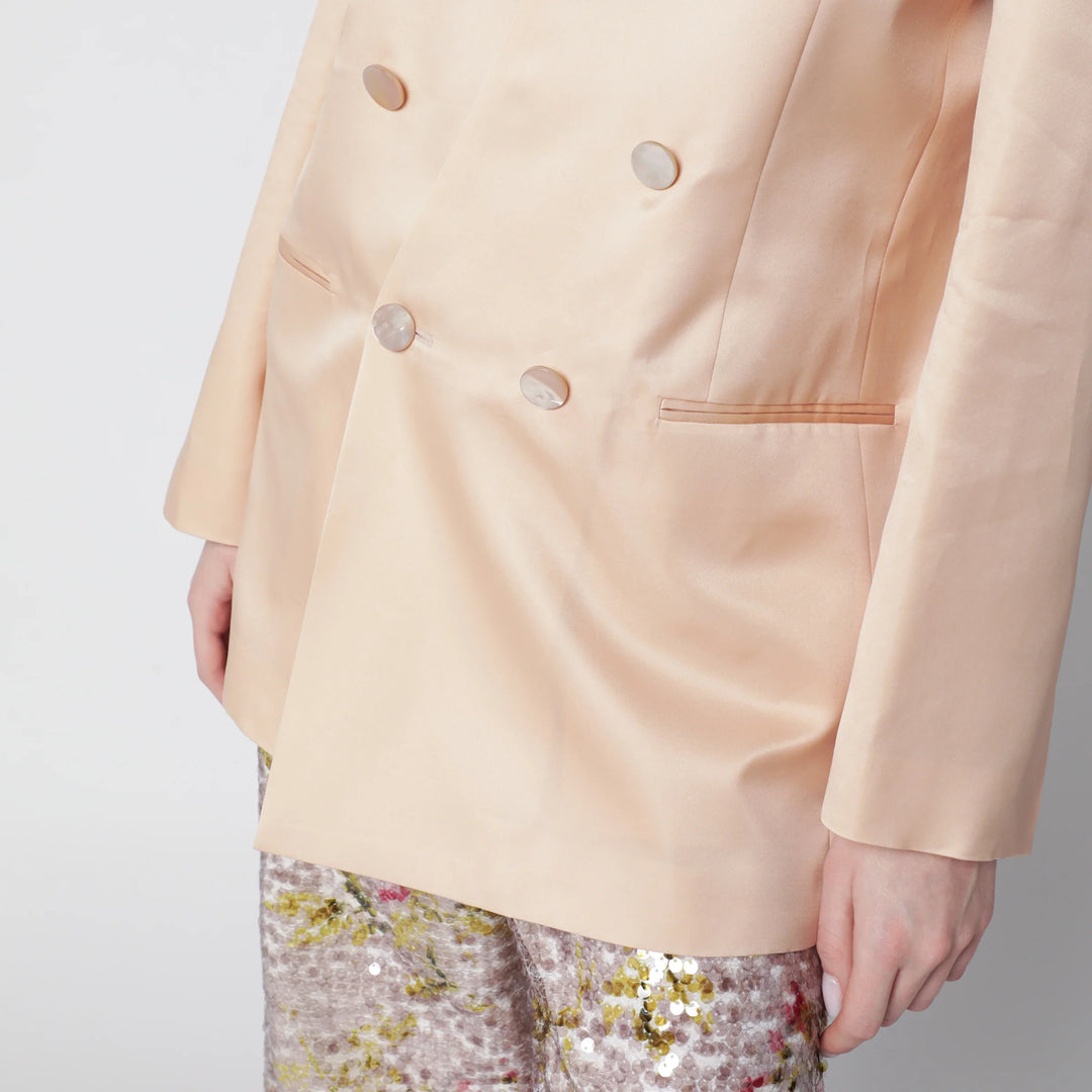 Alberta Ferretti - Beige double-breasted jacket in silk organza