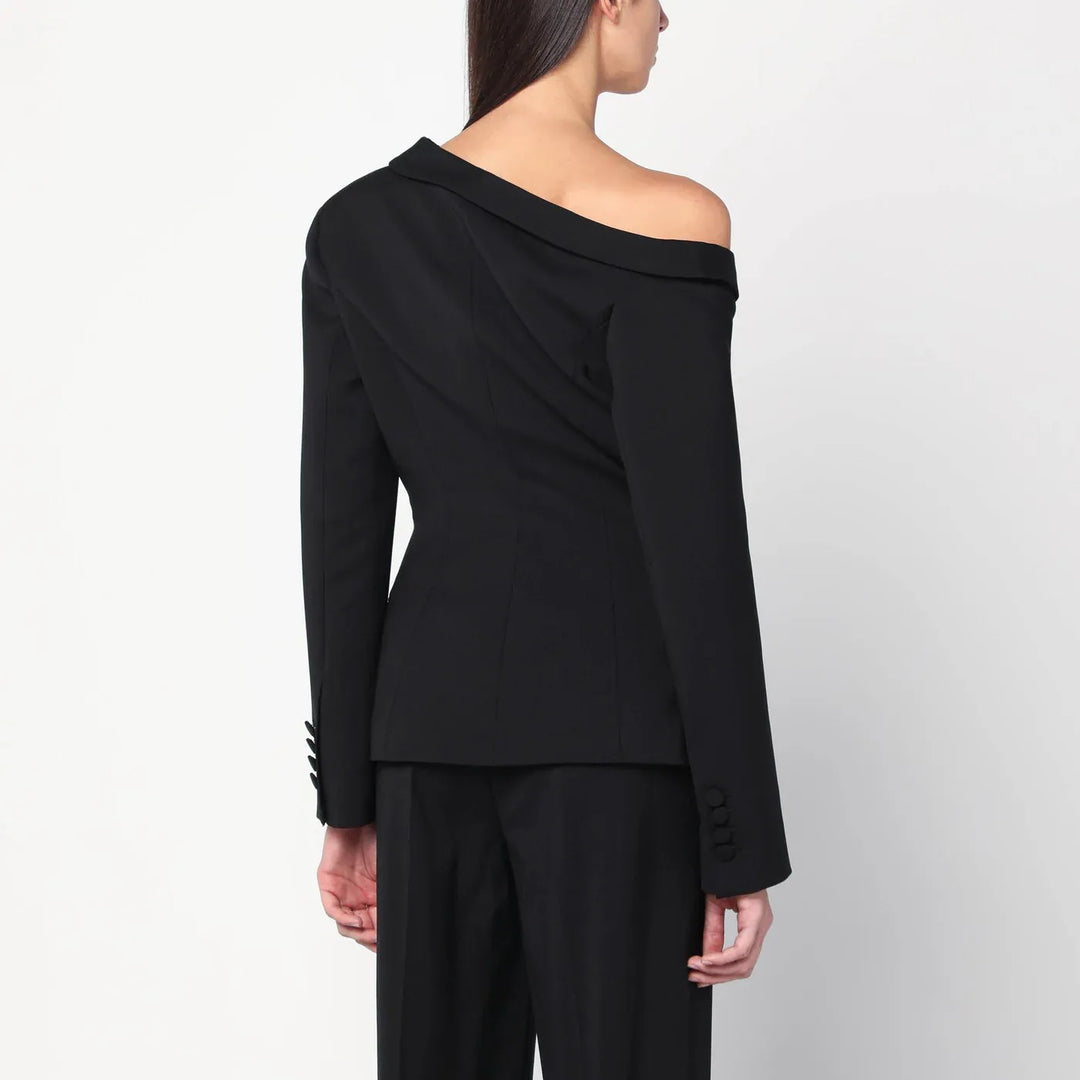 Giuseppe di Morabito - Asymmetrical black jacket with brooch detail Brand Coats &amp; Jackets 40  IT