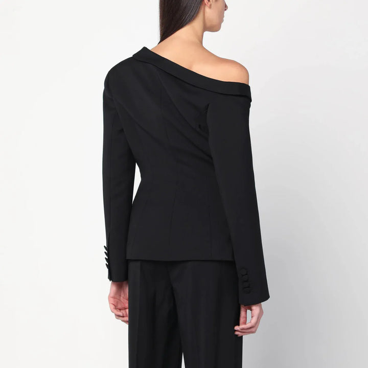 Giuseppe di Morabito - Asymmetrical black jacket with brooch detail Brand Coats &amp; Jackets 40  IT