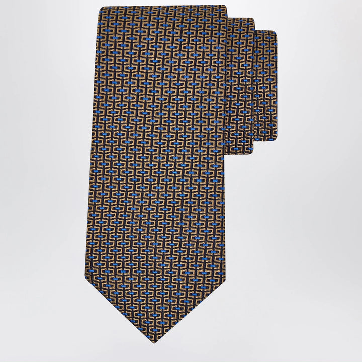 Ferragamo - Gold/Blue Gancini Jacquard Tie