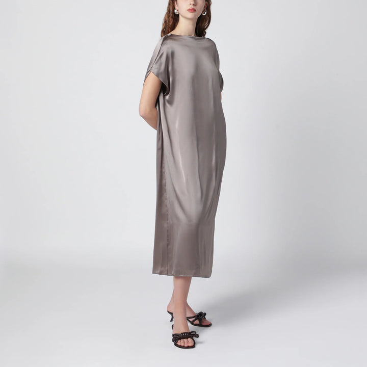 Dries Van Noten - Taupe silk satin midi dress Brand Apparel &amp; Accessories S