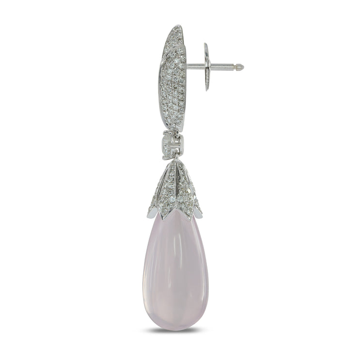 Leibish Rose Quartz and  Diamond Drop Earrings