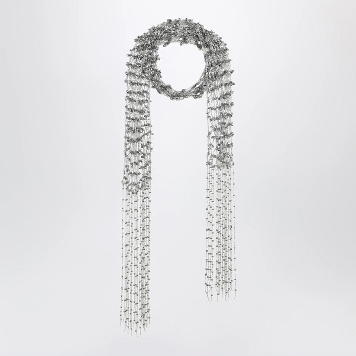 Dries Van Noten - Silver beaded scarf with fringes