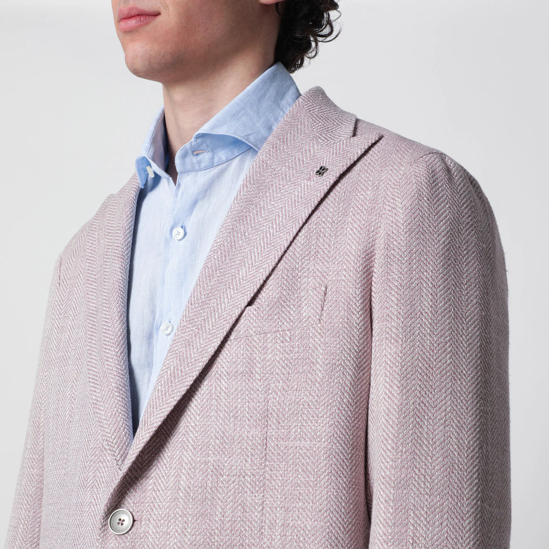 Tagliatore - Single-Breasted Herringbone Jacket Lilac