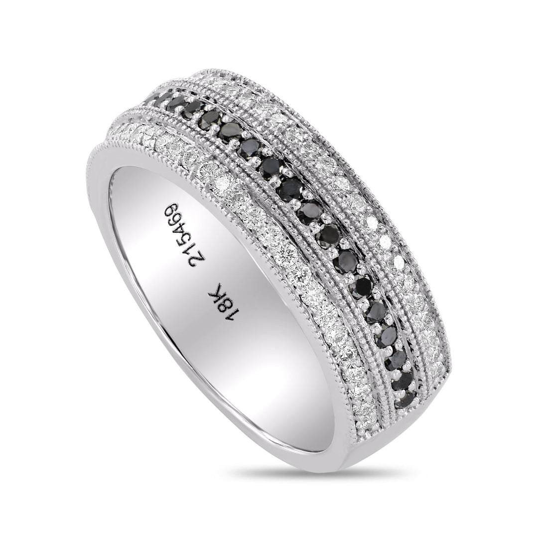 Leibish Wide Black Diamond Milgrain Band Ring