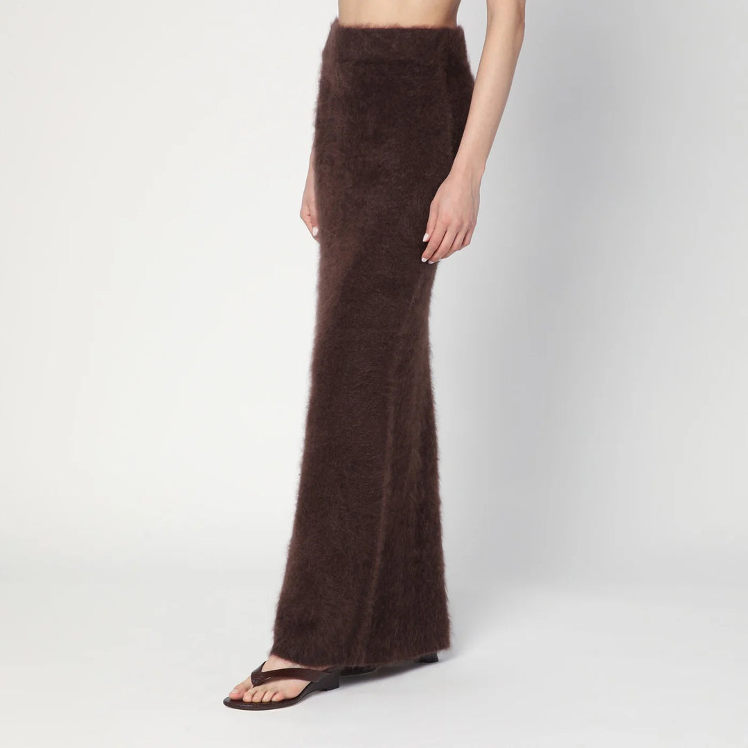 Soft Goat - Long Mocha-coloured brushed cashmere skirt