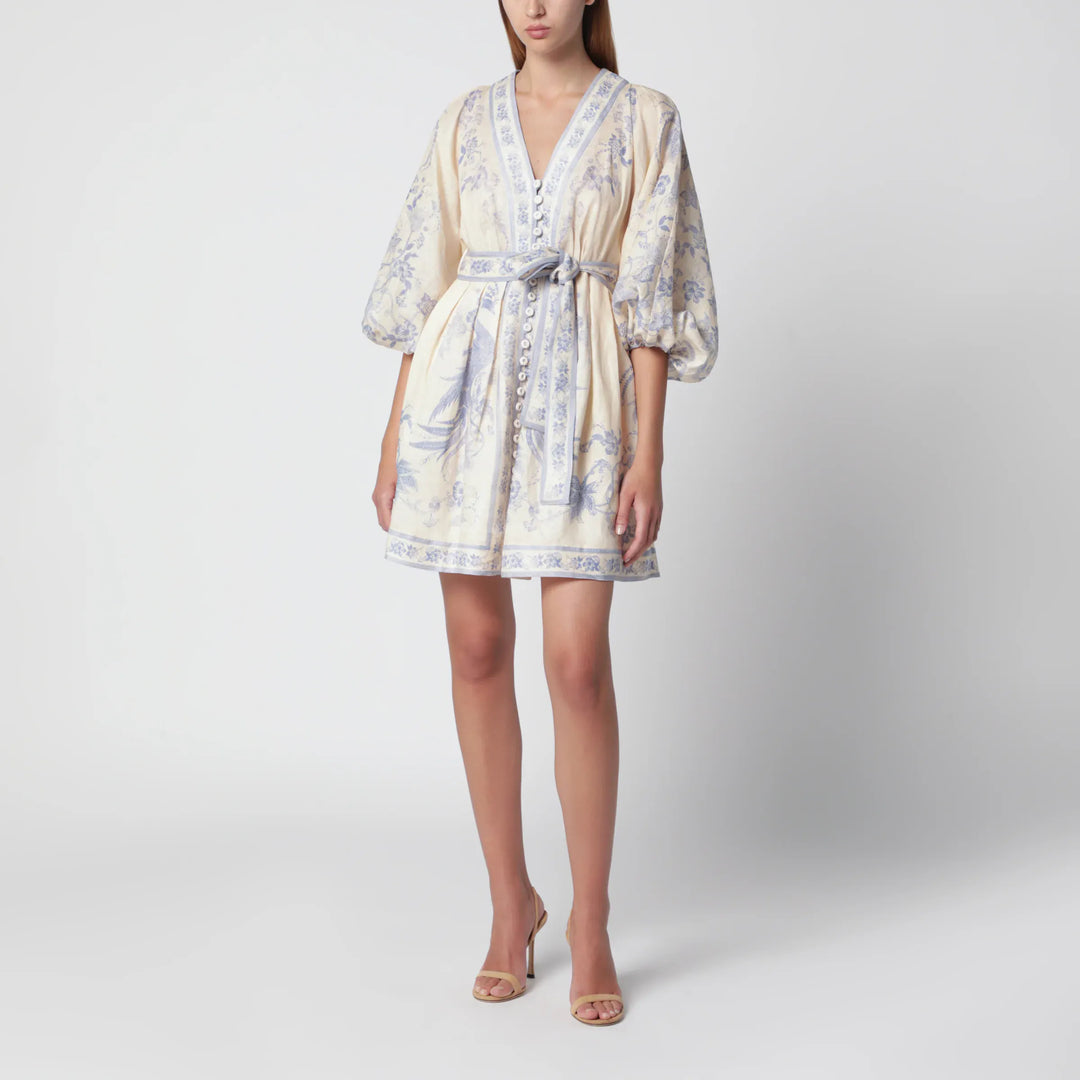 ZIMMERMANN - Indra Plunge dress in cream/lilac linen Brand Apparel &amp; Accessories