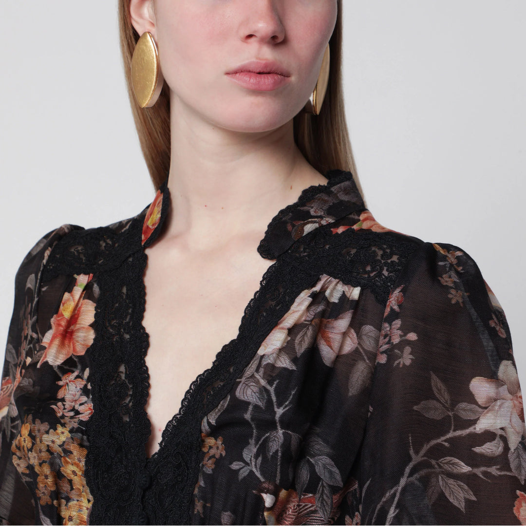 ZIMMERMANN - Black Carousel peplum lace blouse