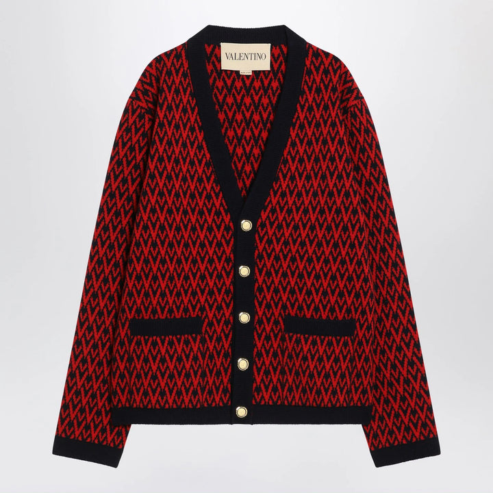 Valentino - Jacquard patterned cardigan Toute la V red/navy blue