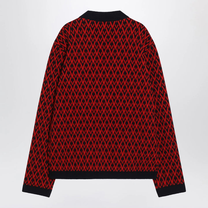 Valentino - Jacquard patterned cardigan Toute la V red/navy blue