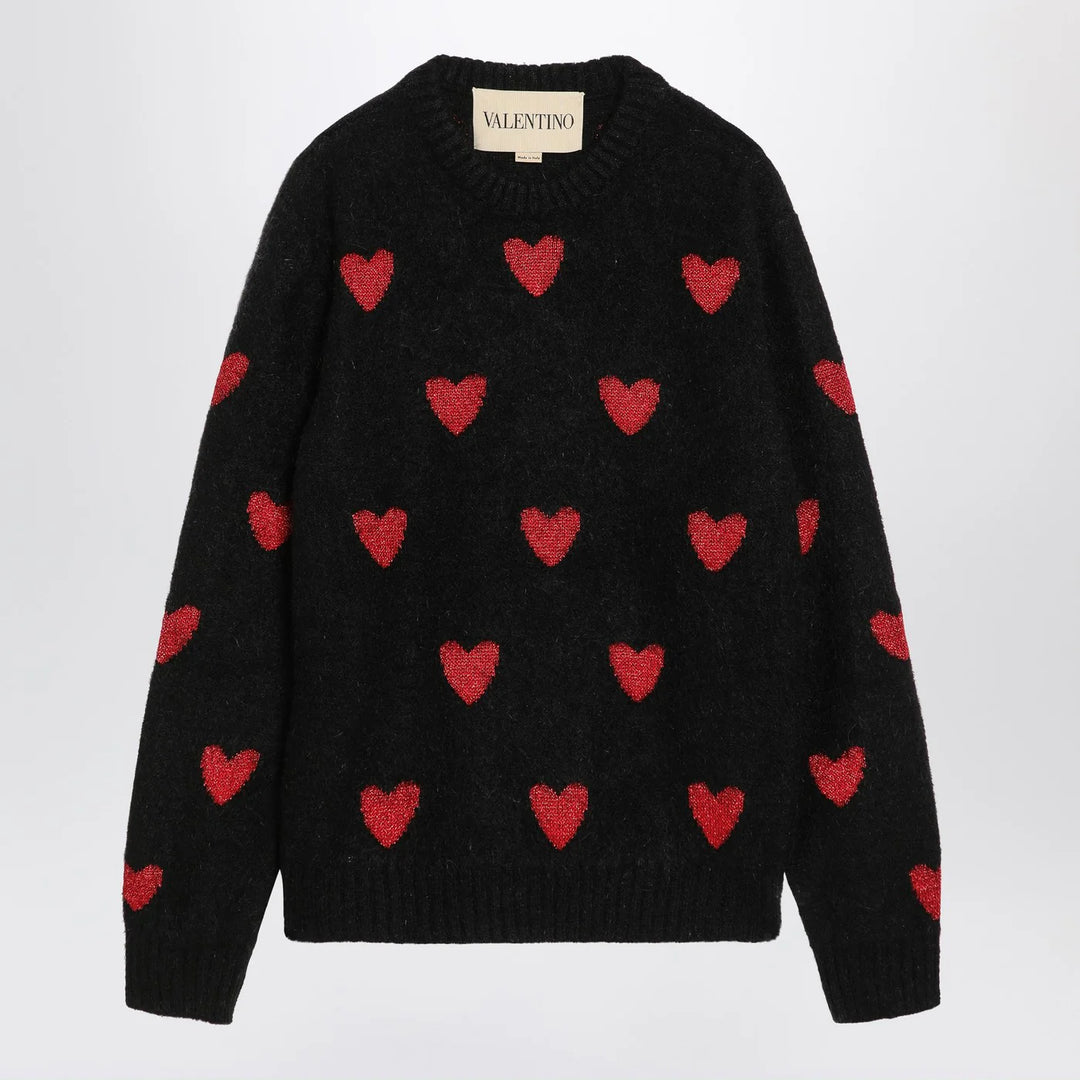 Valentino - Jacquard heart pattern sweater black/red