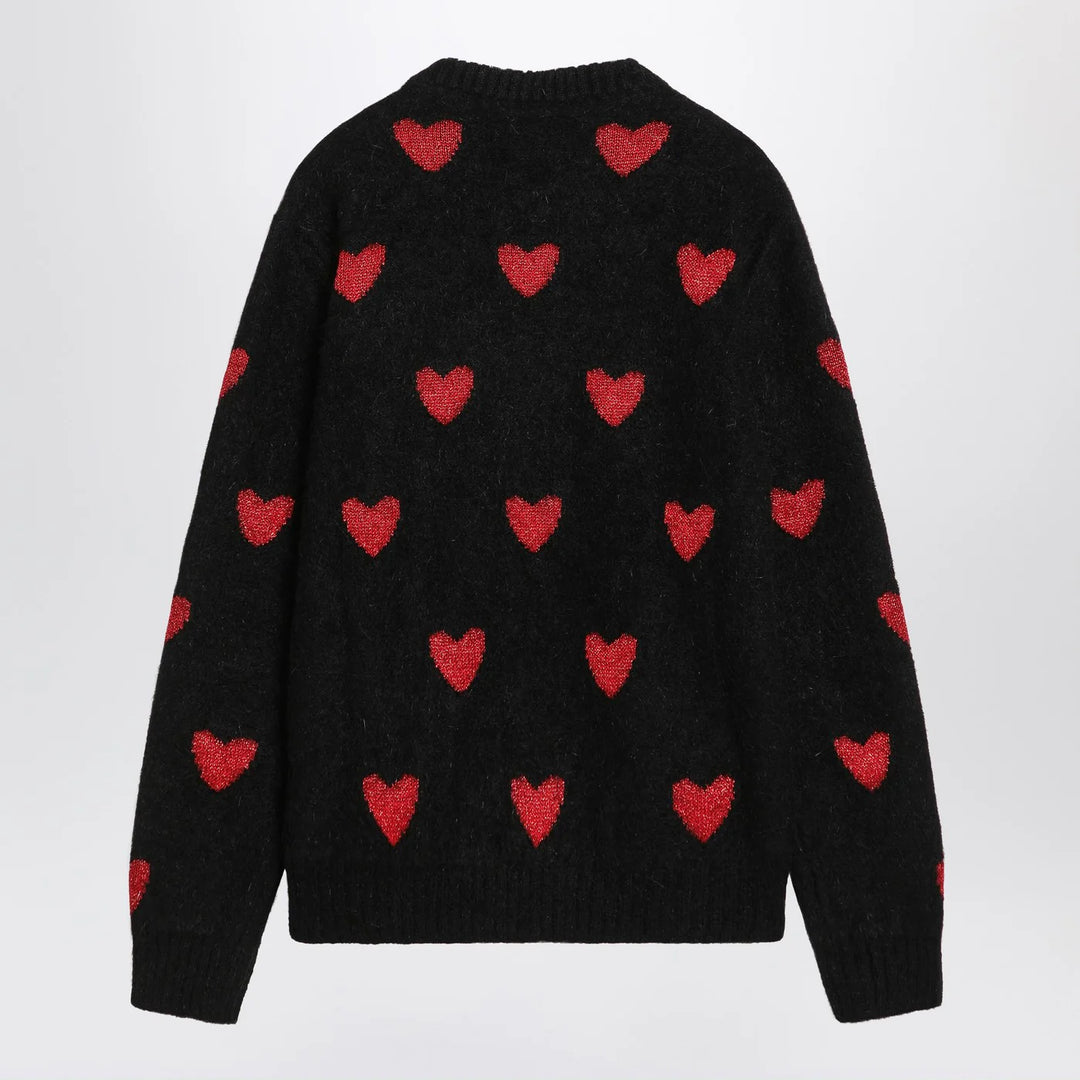 Valentino - Jacquard heart pattern sweater black/red