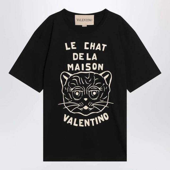 Valentino - Black T-shirt with Le Chat de la Maison print Brand Shirts &amp; Tops L