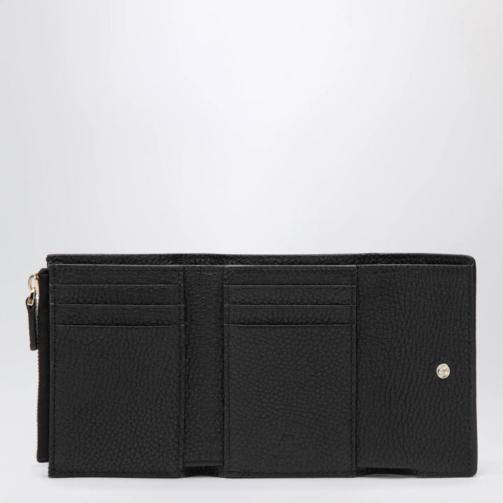Valentino Garavani - Rockstud trifold wallet in black grained calfskin