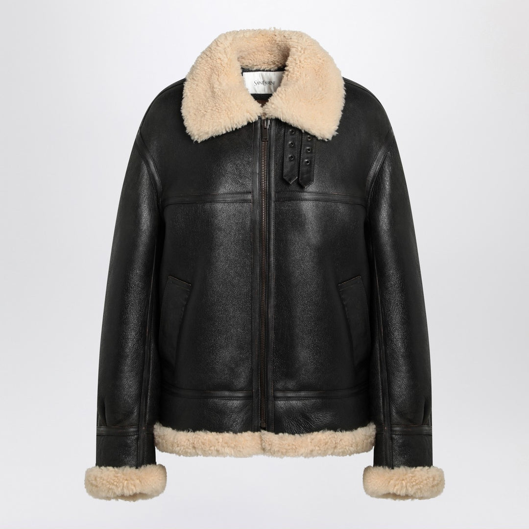 Saint Laurent Black leather and shearling jacket
