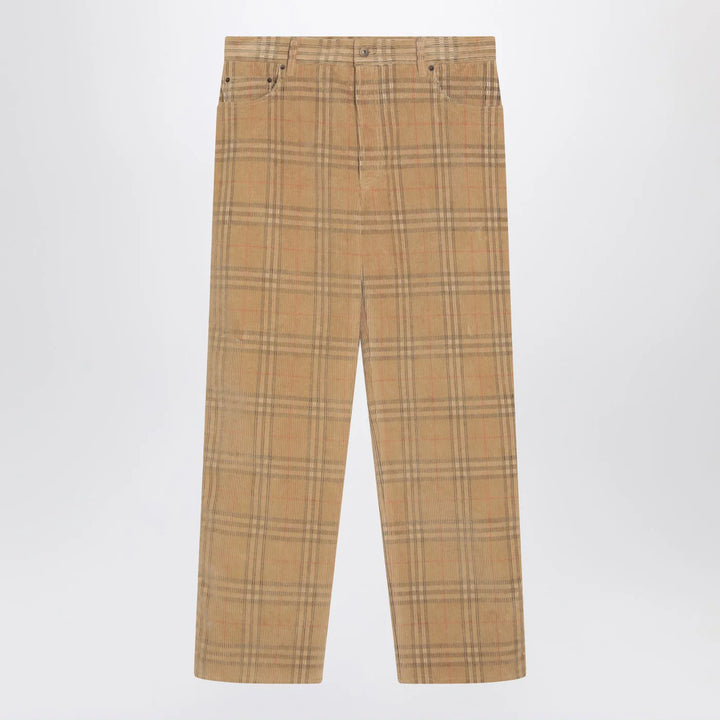 Burberry - Sand-coloured check corduroy trousers