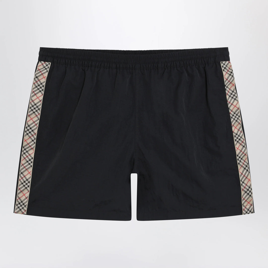 Burberry - Slim-fit swim shorts with Check trim in black nylon
