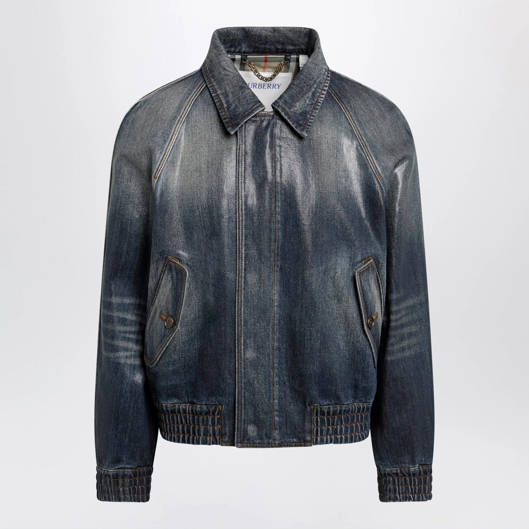 Burberry - Coated denim aviator jacket in mid blue
