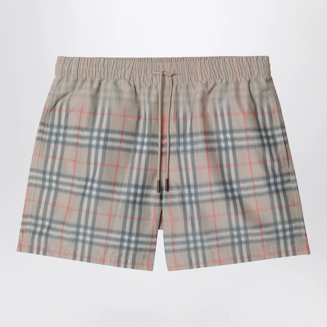 Burberry - Beige swim shorts with faded Check pattern