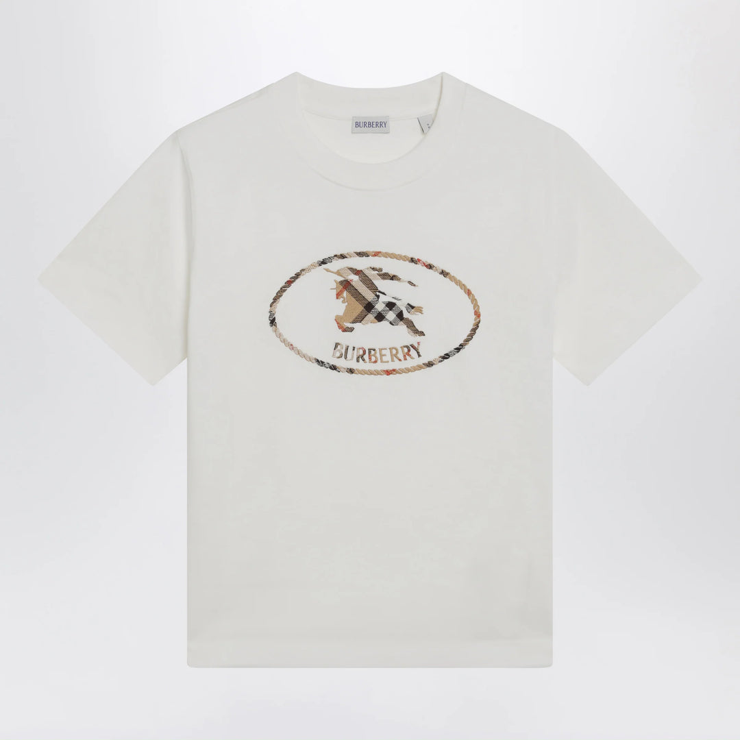 Burberry - White cotton Check T-shirt with Knight Stamp