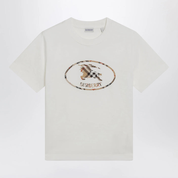Burberry - White cotton Check T-shirt with Knight Stamp