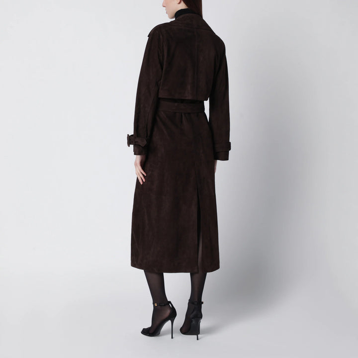 Sword 6644 - Brown double-breasted suede trench coat