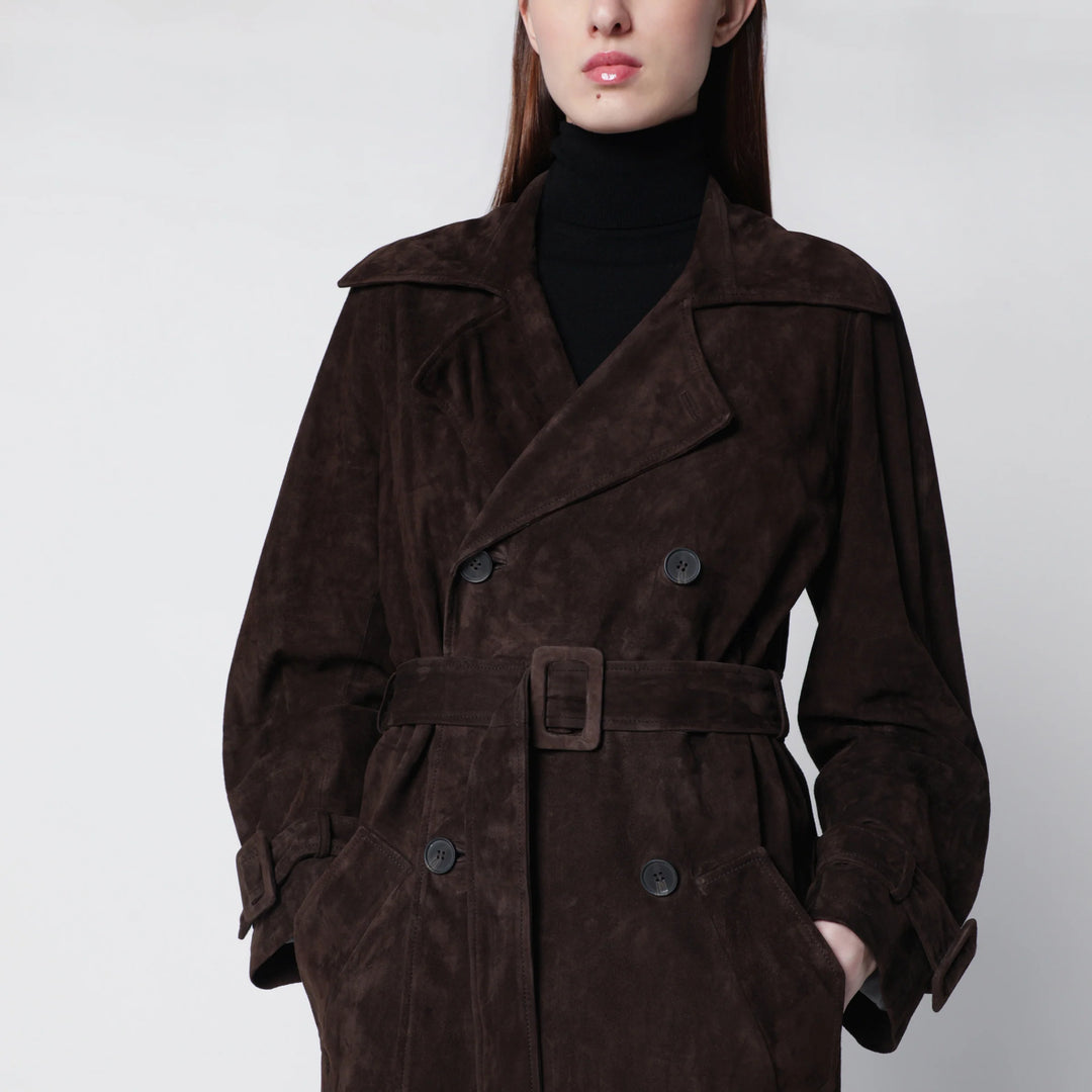 Sword 6644 - Brown double-breasted suede trench coat