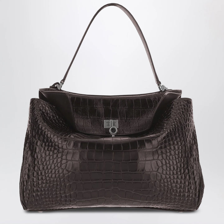 Balenciaga - Rodeo mini handbag in espresso crocodile-embossed leather