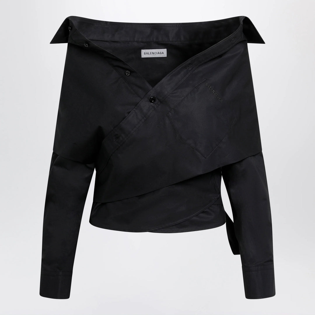 Balenciaga - Off-shoulder wrap shirt in black