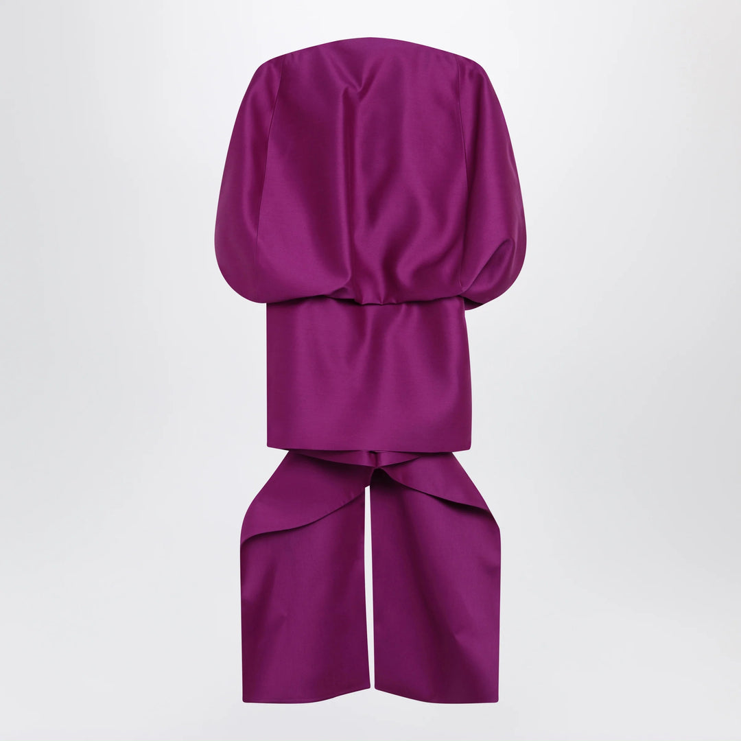 Balenciaga - Off-shoulder mini dress in wool-silk blend, violet