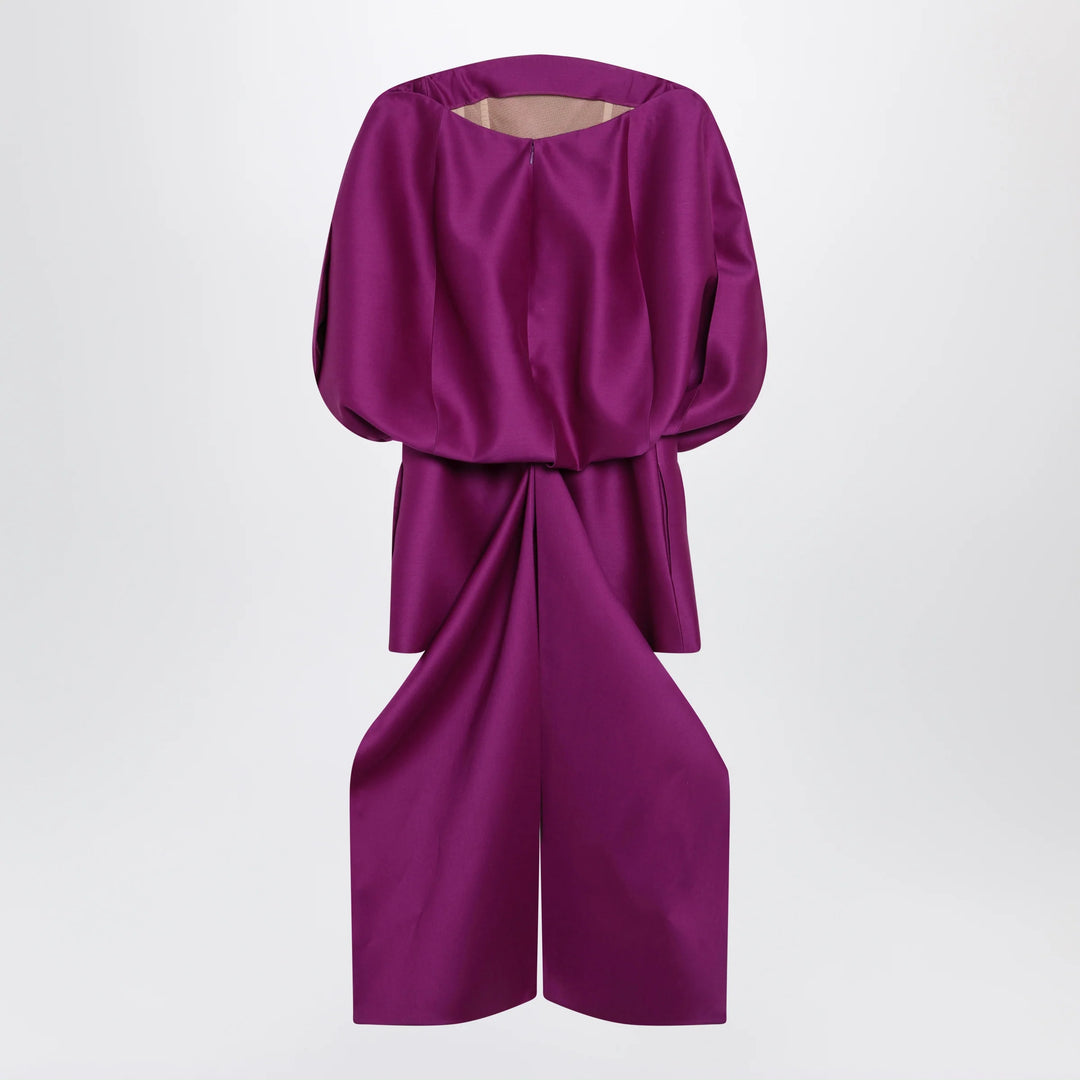 Balenciaga - Off-shoulder mini dress in wool-silk blend, violet