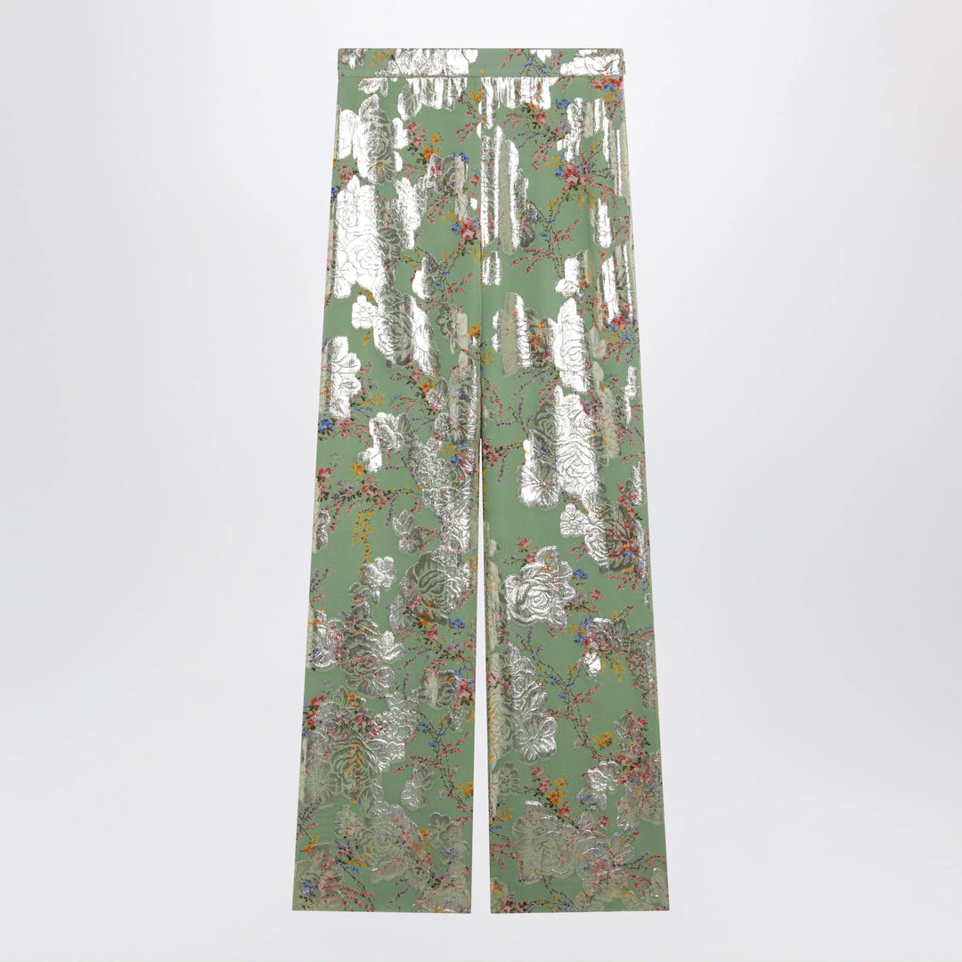Valentino - Silk trousers with all-over print in green