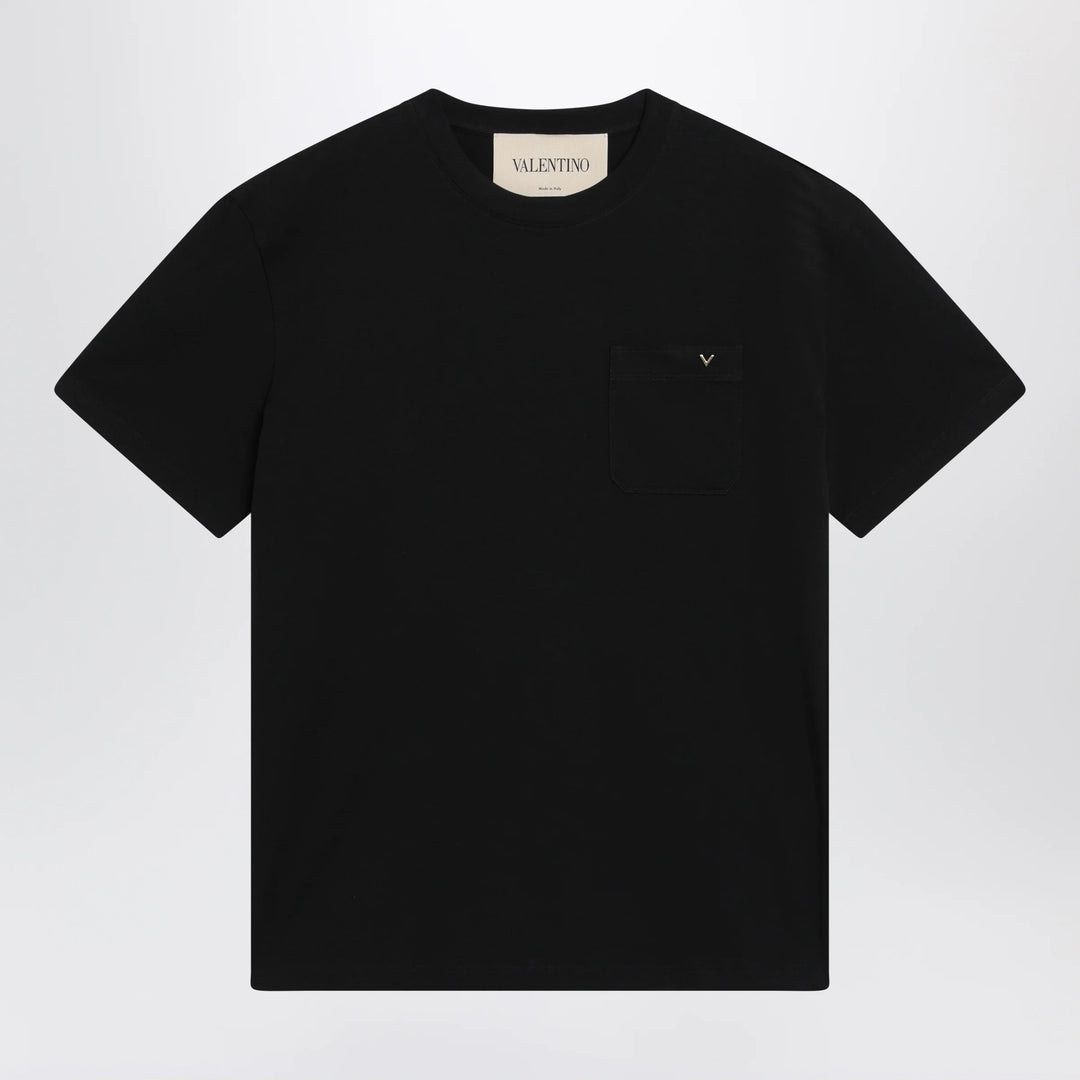 Valentino - Black cotton T-shirt with VGold