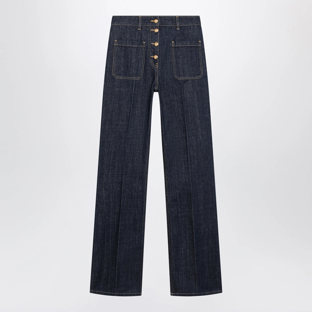 Valentino - Cotton denim pants with logo buttons, medium blue