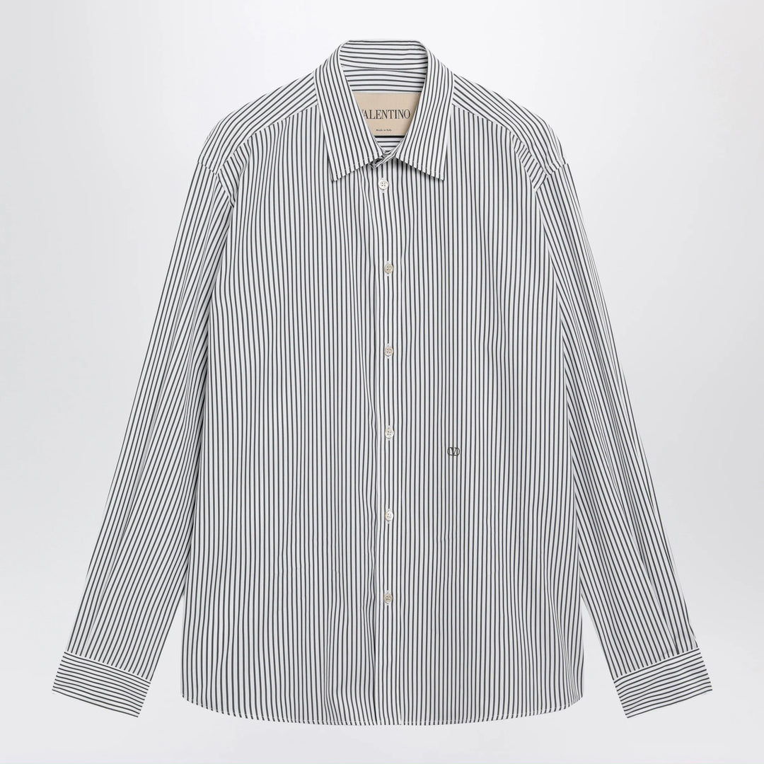 Valentino - Ivory/green striped shirt with Vlogo