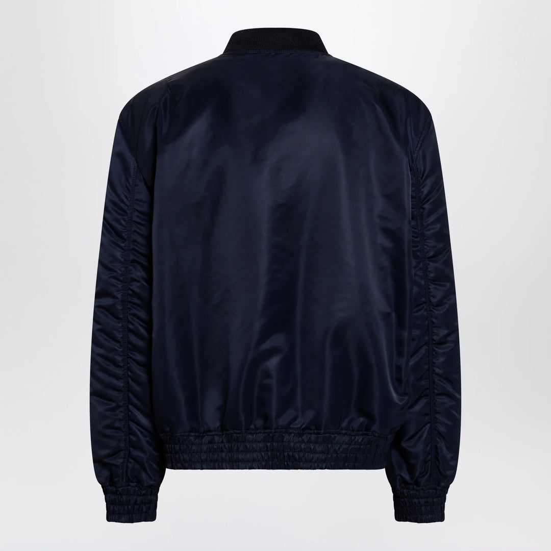Valentino - Shiny navy blue zip-up bomber jacket with Vlogo