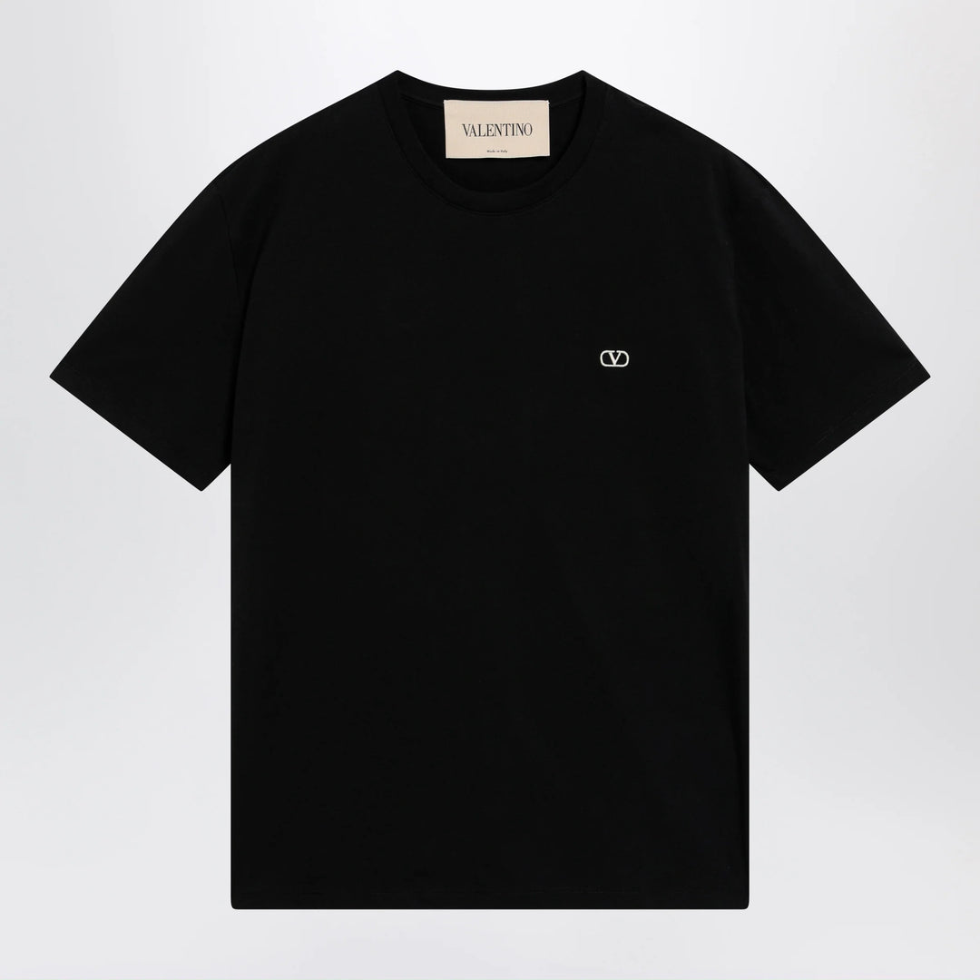 Valentino - Black cotton T-shirt with VLogo embroidery
