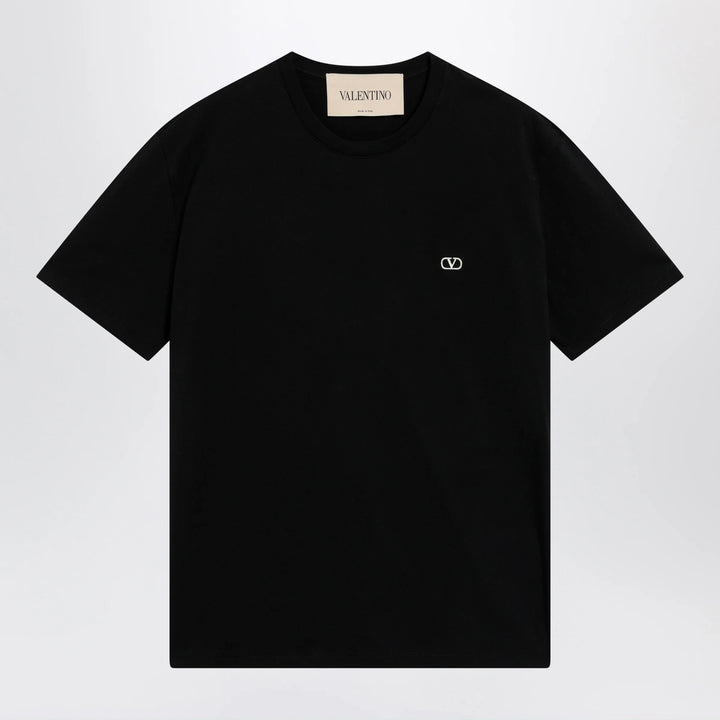 Valentino - Black cotton T-shirt with VLogo embroidery