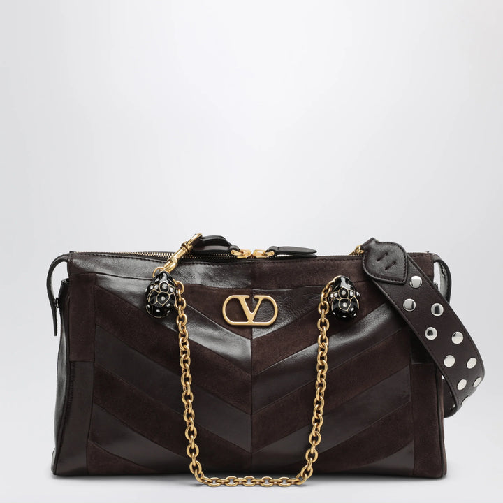 Valentino Garavani - Medium Panthea shoulder bag in suede and nappa leather with Chevron pattern