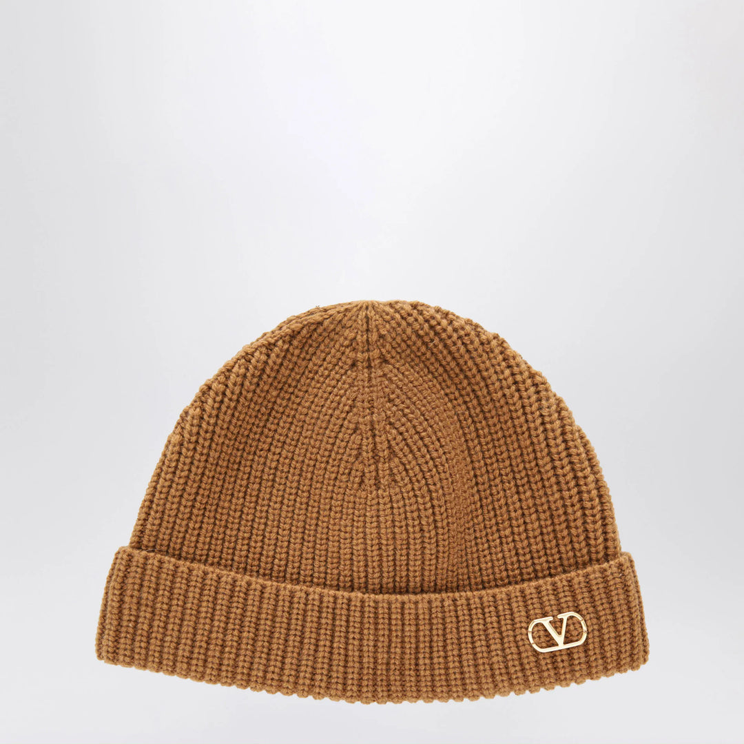 Valentino - Camel Vlogo Signature cashmere beanie