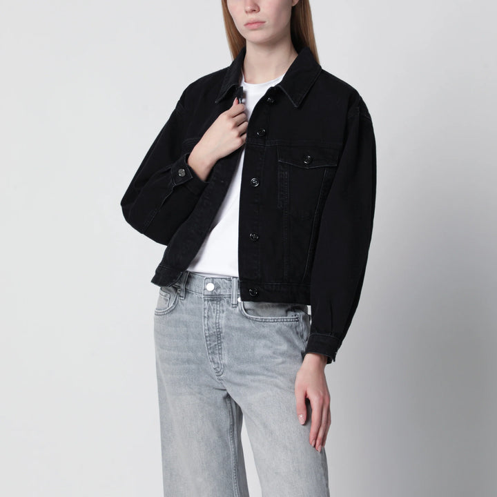 ANINE BING - Quincy cropped black denim jacket in cotton