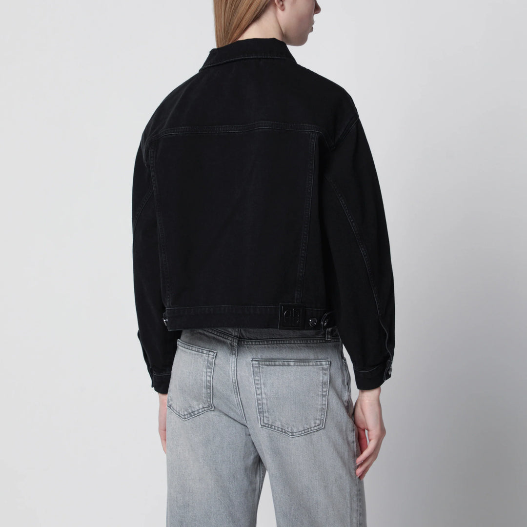 ANINE BING - Quincy cropped black denim jacket in cotton