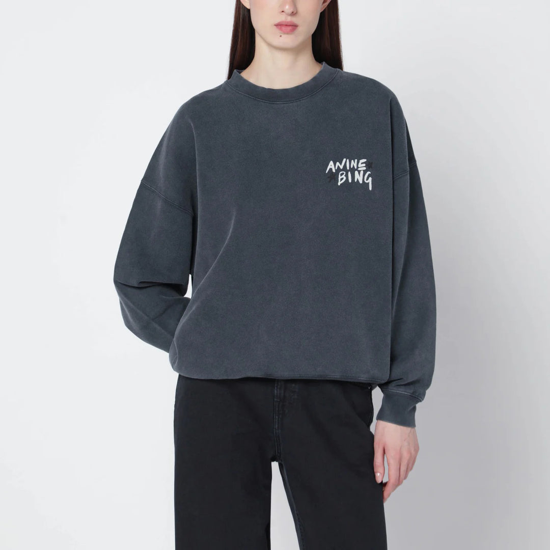 ANINE BING - Black washed oversized sweatshirt with logo