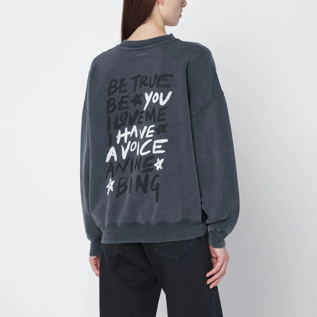 ANINE BING - Black washed oversized sweatshirt with logo