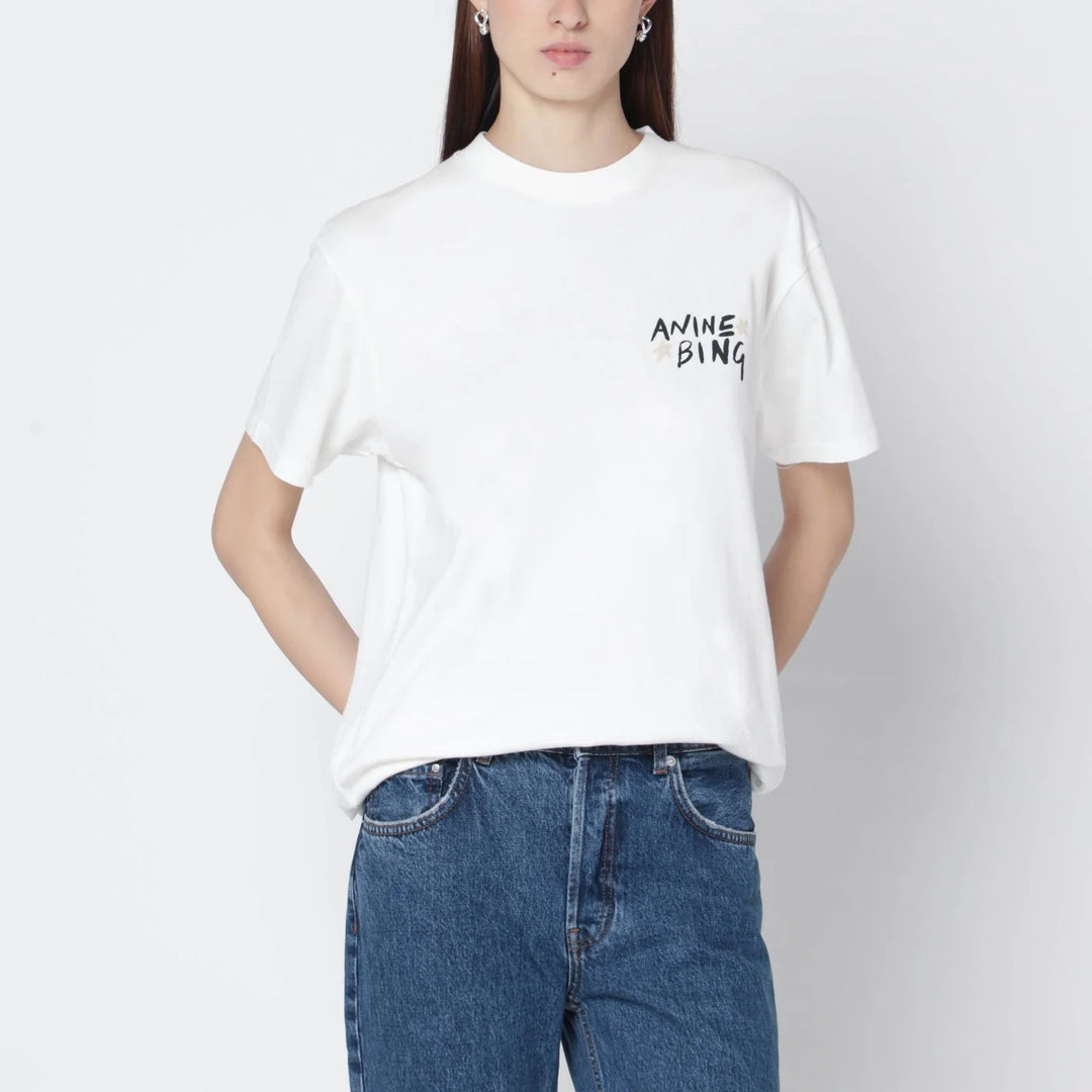 ANINE BING - Ivory T-shirt with logo print